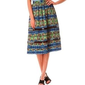 Sam Edelman Tulum Parrot Print Midi Skirt Size 12 Crochet Panels Bird Rockabilly